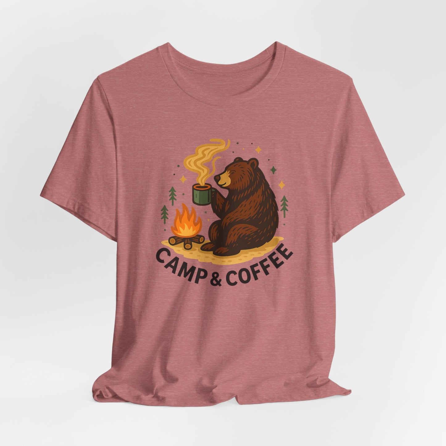 Cozy Campfire T-Shirt, Bear Graphic Tee, Outdoorsy Shirt, Coffee Lovers Gift, Adventure Clothing, Father's Day, Summer Camping Gear