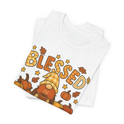 Fall Gnome Blessed Tee, Autumn T-Shirt, Thanksgiving Wear, Seasonal Shirt, Cozy Fall Apparel Gift