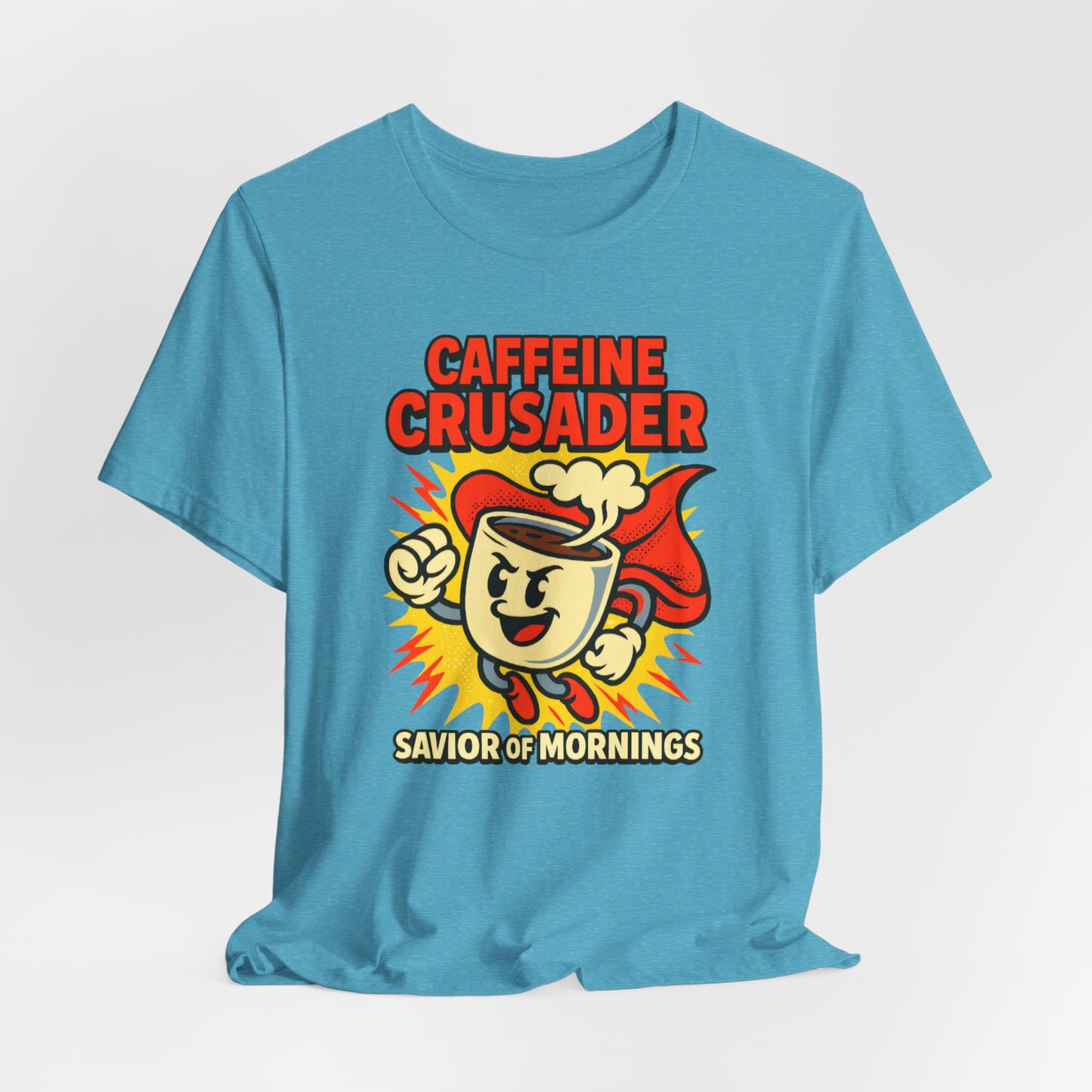 Caffeine Crusader Tee, Unisex T-Shirt, Coffee Lover Gift, Funny Graphic Tee, Morning Motivation Shirt, Birthday Gift Idea