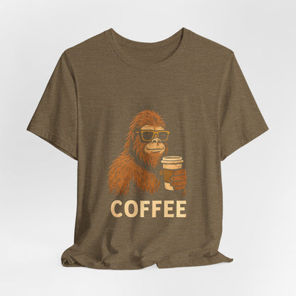 Bigfoot Drinking Coffee T-Shirt – Funny Sasquatch Coffee Tee for Coffee Lovers