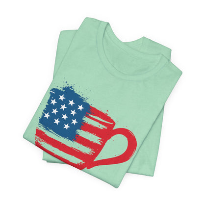 Patriotic Coffee Lover's Tee, Unisex Shirt, Independence Day Apparel, Gift for Barista, American Flag Tee, Casual Wear