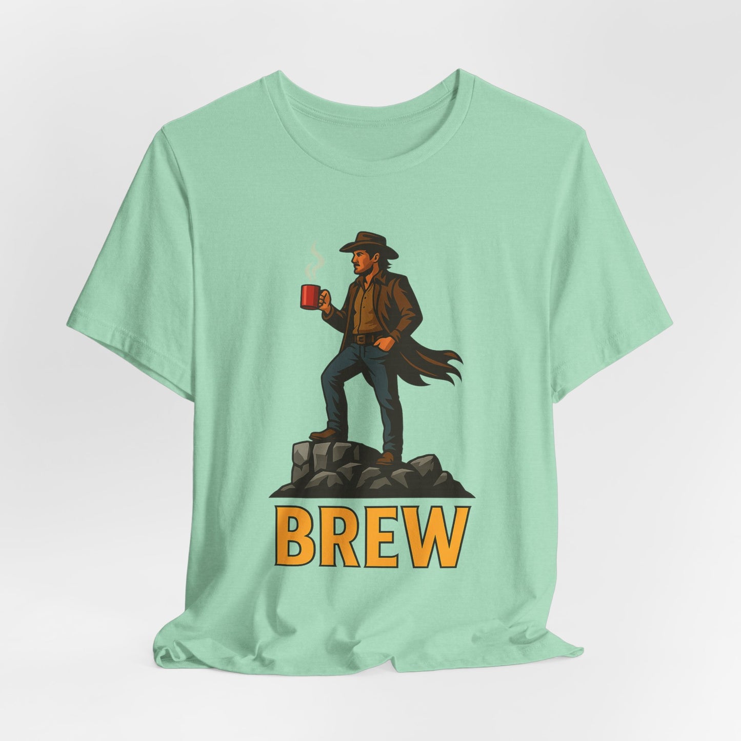 Brew Adventure Tee: Vintage Graphic Unisex Shirt, Coffee Lover Gift, Casual Wear, Hiking Apparel, Men's & Women's Fashion