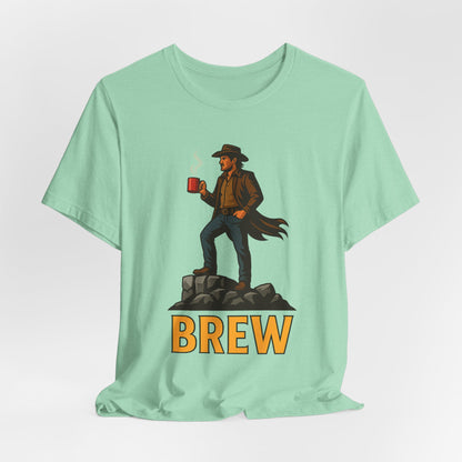 Brew Adventure Tee: Vintage Graphic Unisex Shirt, Coffee Lover Gift, Casual Wear, Hiking Apparel, Men's & Women's Fashion