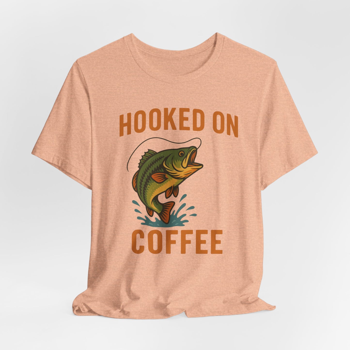 Hooked on Coffee Fishing Tee | Unisex Jersey Short Sleeve T-Shirt, Great for Outdoors, Gifts for Fishermen, Coffee Lovers, Casual Wear