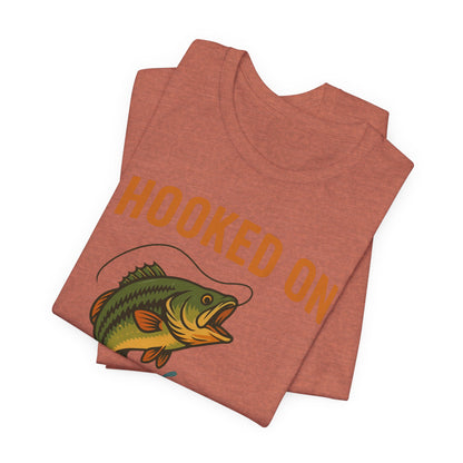 Hooked on Coffee Fishing Tee | Unisex Jersey Short Sleeve T-Shirt, Great for Outdoors, Gifts for Fishermen, Coffee Lovers, Casual Wear