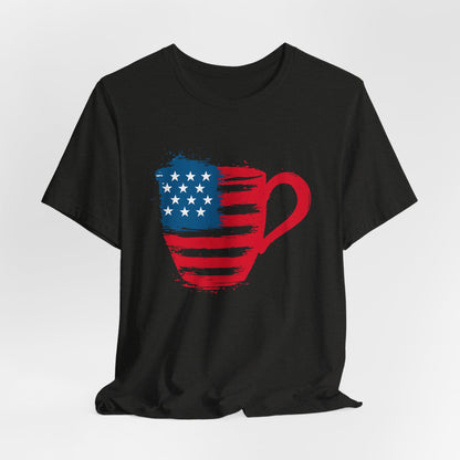 Patriotic Coffee Lover's Tee, Unisex Shirt, Independence Day Apparel, Gift for Barista, American Flag Tee, Casual Wear