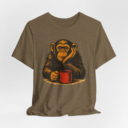 Charming Chimpanzee Coffee Tee, Relaxed Vibes, Gift for Animal Lovers, Everyday Comfort, Perfect for Coffee Lovers