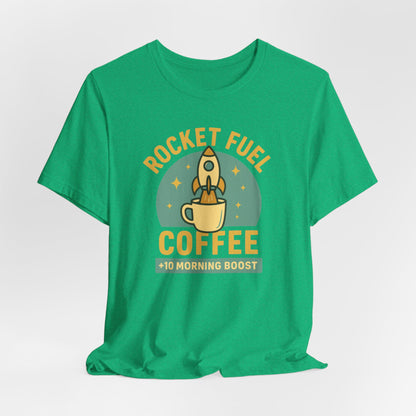 Coffee Lover's Unisex Tee, Rocket Fuel Coffee Shirt, Morning Boost Tee, Barista Gift, Casual Coffee Shirt
