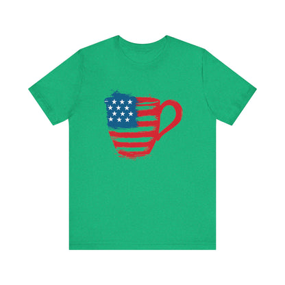 Patriotic Coffee Lover's Tee, Unisex Shirt, Independence Day Apparel, Gift for Barista, American Flag Tee, Casual Wear