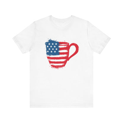 Patriotic Coffee Lover's Tee, Unisex Shirt, Independence Day Apparel, Gift for Barista, American Flag Tee, Casual Wear