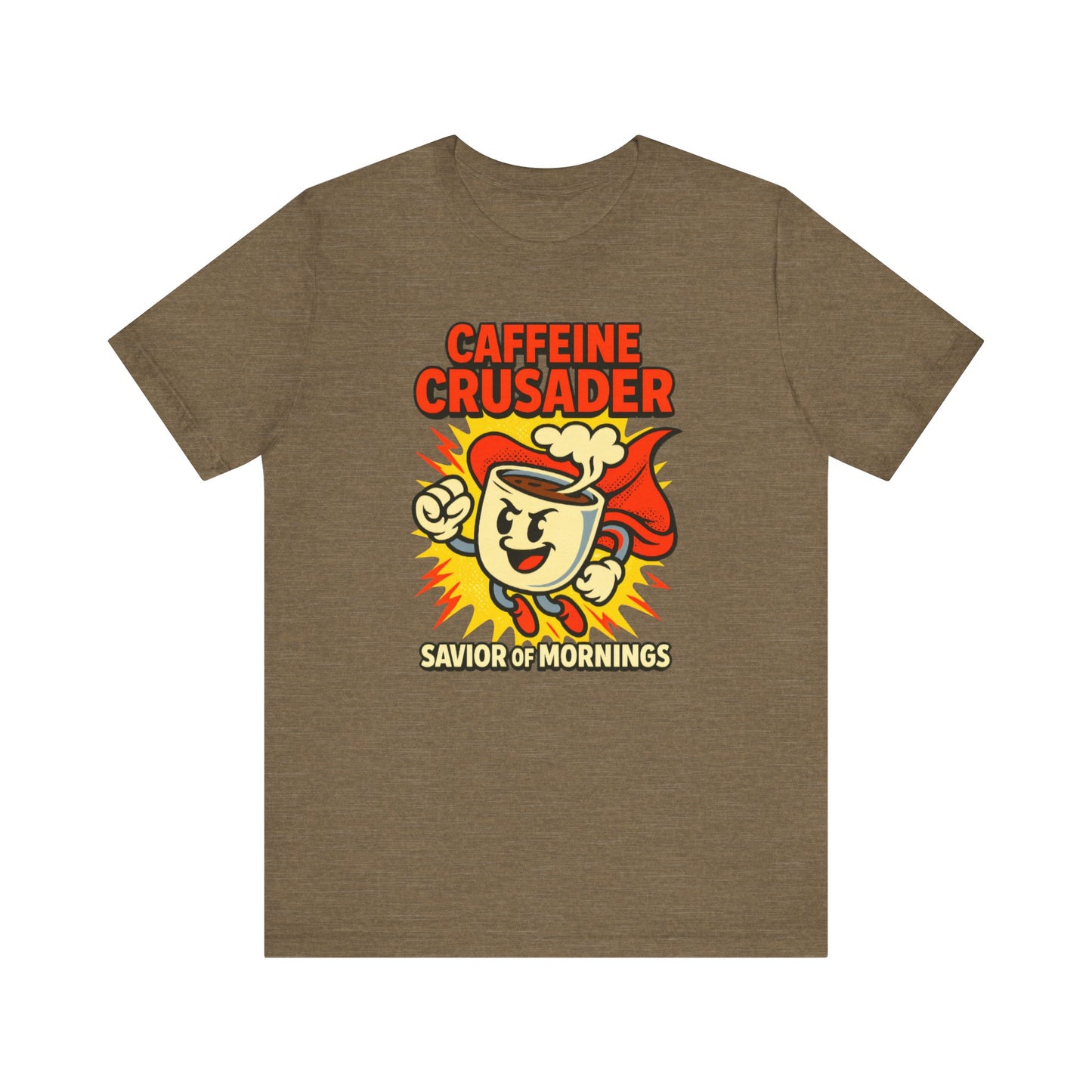 Caffeine Crusader Tee, Unisex T-Shirt, Coffee Lover Gift, Funny Graphic Tee, Morning Motivation Shirt, Birthday Gift Idea
