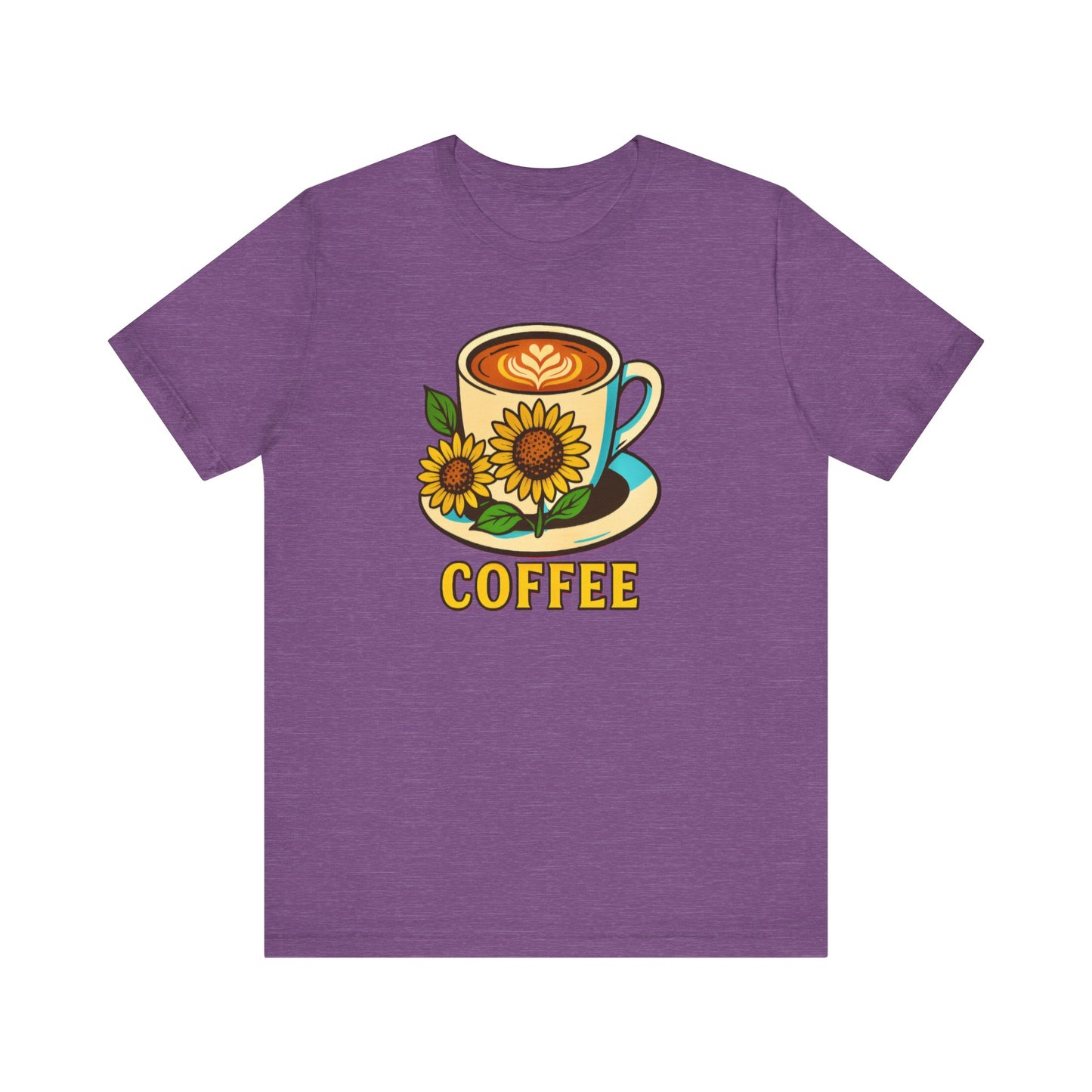 Coffee Lover Tee, Unisex Coffee Short Sleeve Shirt, Sunflower Graphic Tee, Best Gift for Baristas, Casual Summer Wear