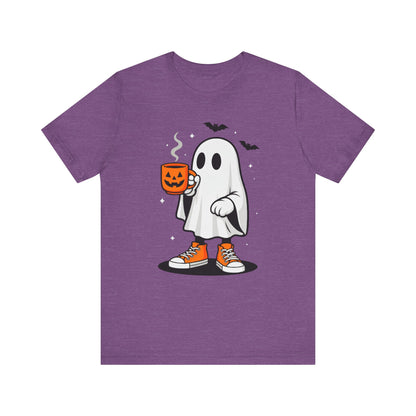 Halloween Ghost Graphic Tee, Spooky T-Shirt, Unisex Short Sleeve Shirt, Fall Fashion, Pumpkin Mug Design
