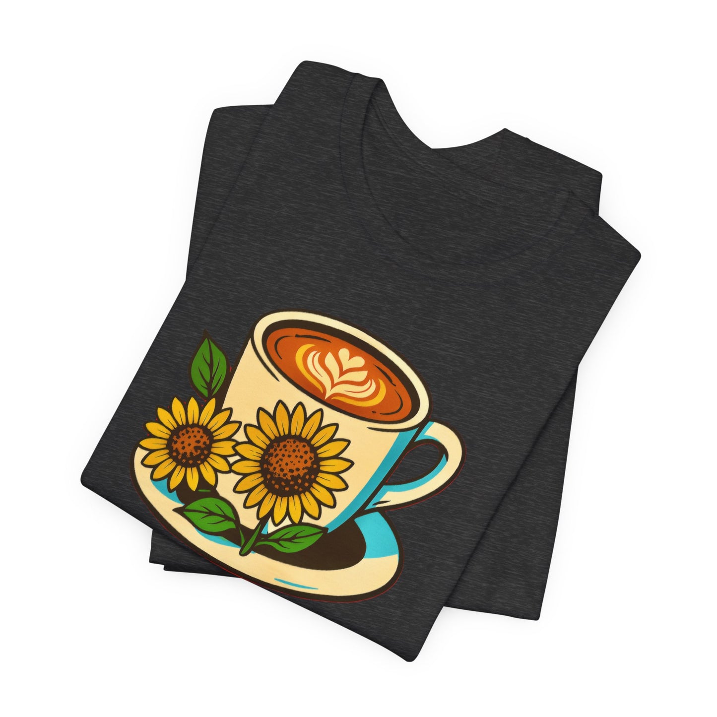 Coffee Lover Tee, Unisex Coffee Short Sleeve Shirt, Sunflower Graphic Tee, Best Gift for Baristas, Casual Summer Wear