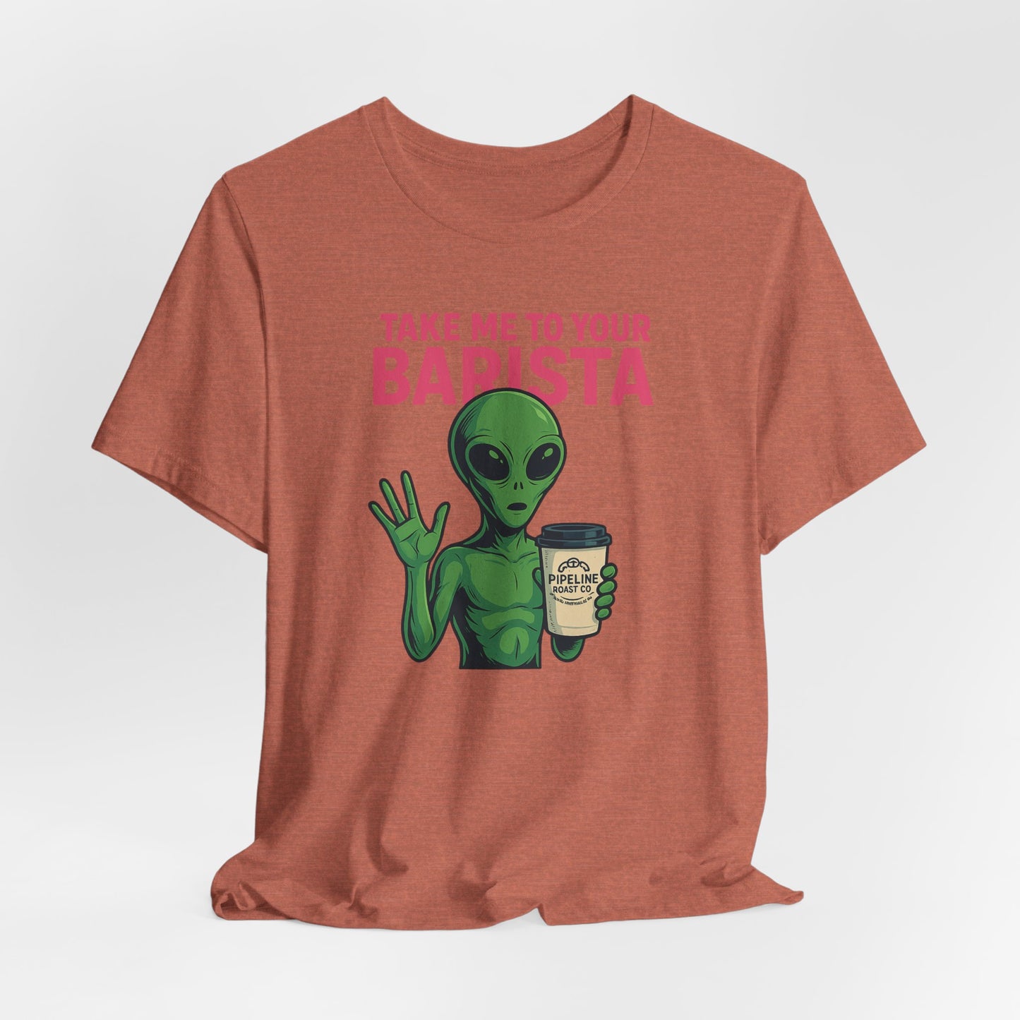 Alien Barista Tee, Funny Coffee Lover Shirt, Unisex Graphic Tee, Gift for Barista, Unique Casual Wear, Quirky Humor Top