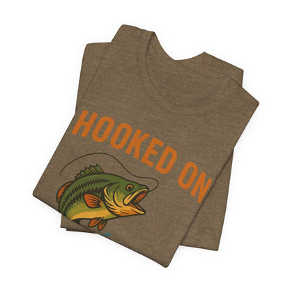 Hooked on Coffee Fishing Tee | Unisex Jersey Short Sleeve T-Shirt, Great for Outdoors, Gifts for Fishermen, Coffee Lovers, Casual Wear
