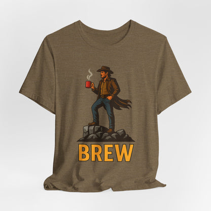 Brew Adventure Tee: Vintage Graphic Unisex Shirt, Coffee Lover Gift, Casual Wear, Hiking Apparel, Men's & Women's Fashion
