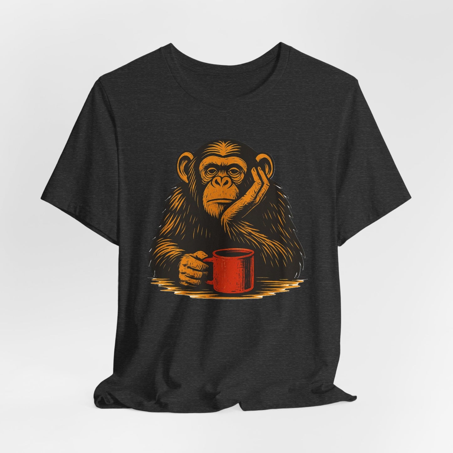 Charming Chimpanzee Coffee Tee, Relaxed Vibes, Gift for Animal Lovers, Everyday Comfort, Perfect for Coffee Lovers