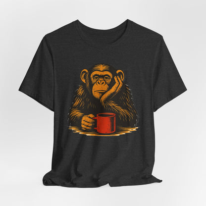 Charming Chimpanzee Coffee Tee, Relaxed Vibes, Gift for Animal Lovers, Everyday Comfort, Perfect for Coffee Lovers