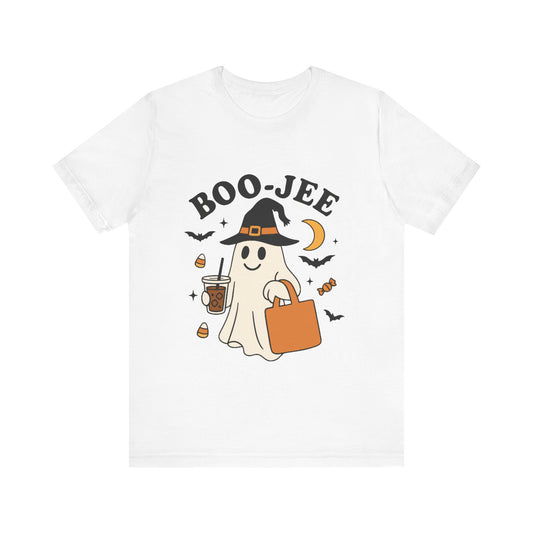 Boo-Jee Coffee Ghost Halloween T-Shirt – Funny Spooky Brew Tee for Coffee Lovers