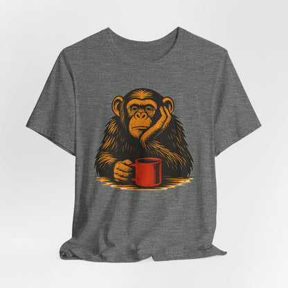 Charming Chimpanzee Coffee Tee, Relaxed Vibes, Gift for Animal Lovers, Everyday Comfort, Perfect for Coffee Lovers