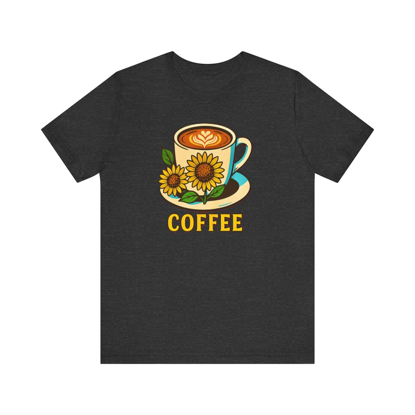 Coffee Lover Tee, Unisex Coffee Short Sleeve Shirt, Sunflower Graphic Tee, Best Gift for Baristas, Casual Summer Wear