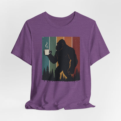 Bigfoot Coffee Lover Shirt – Retro Sasquatch Tee, Funny Outdoor & Nature Gift for Coffee Fans