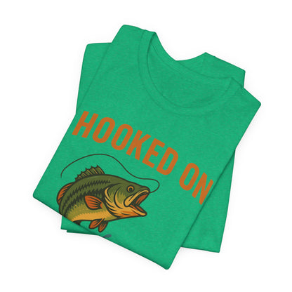 Hooked on Coffee Fishing Tee | Unisex Jersey Short Sleeve T-Shirt, Great for Outdoors, Gifts for Fishermen, Coffee Lovers, Casual Wear