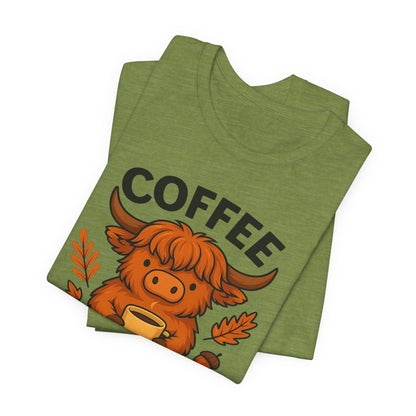 Coffee Lover’s Unisex Tee | Cute Cow Design | Perfect for Casual Gatherings, Birthdays, Coffee Lovers, Gifts