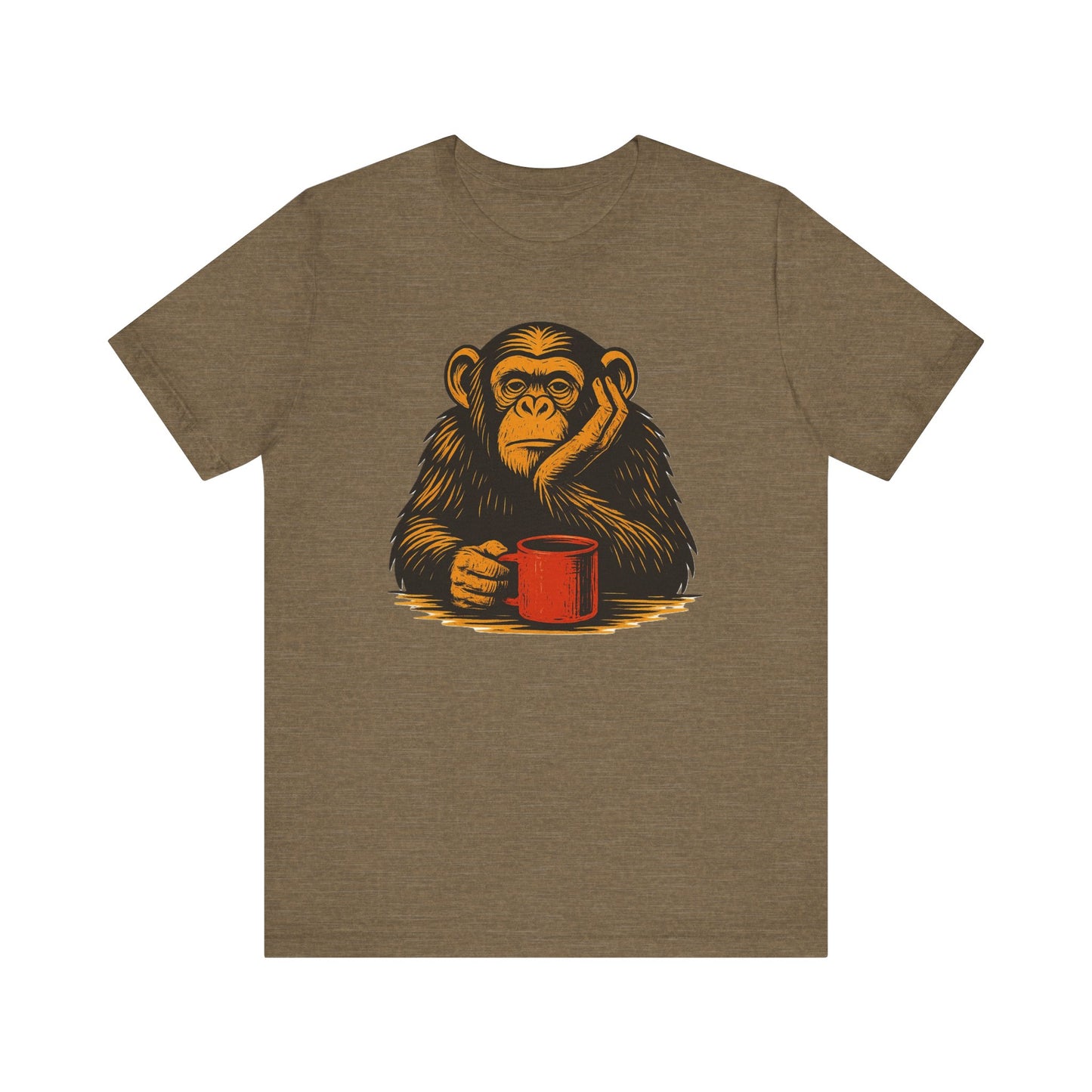 Charming Chimpanzee Coffee Tee, Relaxed Vibes, Gift for Animal Lovers, Everyday Comfort, Perfect for Coffee Lovers