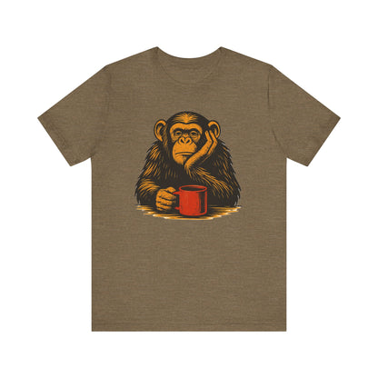 Charming Chimpanzee Coffee Tee, Relaxed Vibes, Gift for Animal Lovers, Everyday Comfort, Perfect for Coffee Lovers