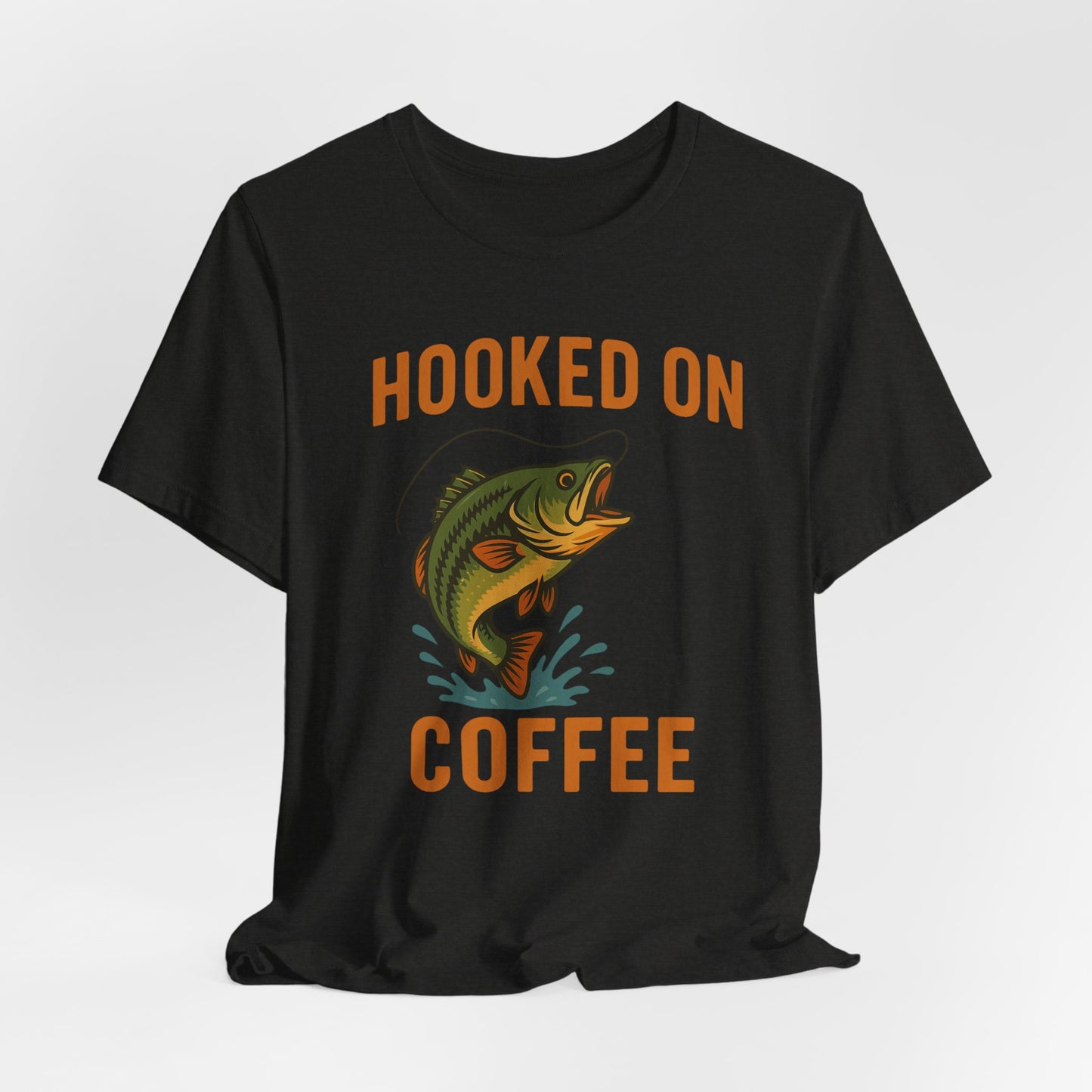 Hooked on Coffee Fishing Tee | Unisex Jersey Short Sleeve T-Shirt, Great for Outdoors, Gifts for Fishermen, Coffee Lovers, Casual Wear