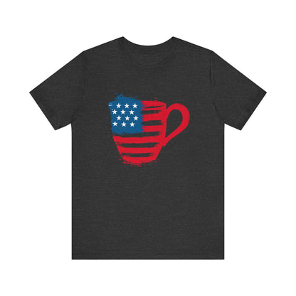 Patriotic Coffee Lover's Tee, Unisex Shirt, Independence Day Apparel, Gift for Barista, American Flag Tee, Casual Wear