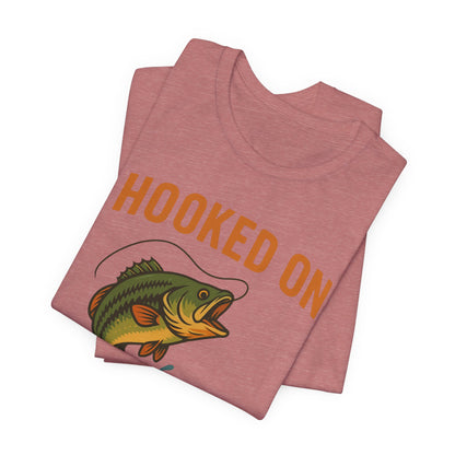 Hooked on Coffee Fishing Tee | Unisex Jersey Short Sleeve T-Shirt, Great for Outdoors, Gifts for Fishermen, Coffee Lovers, Casual Wear