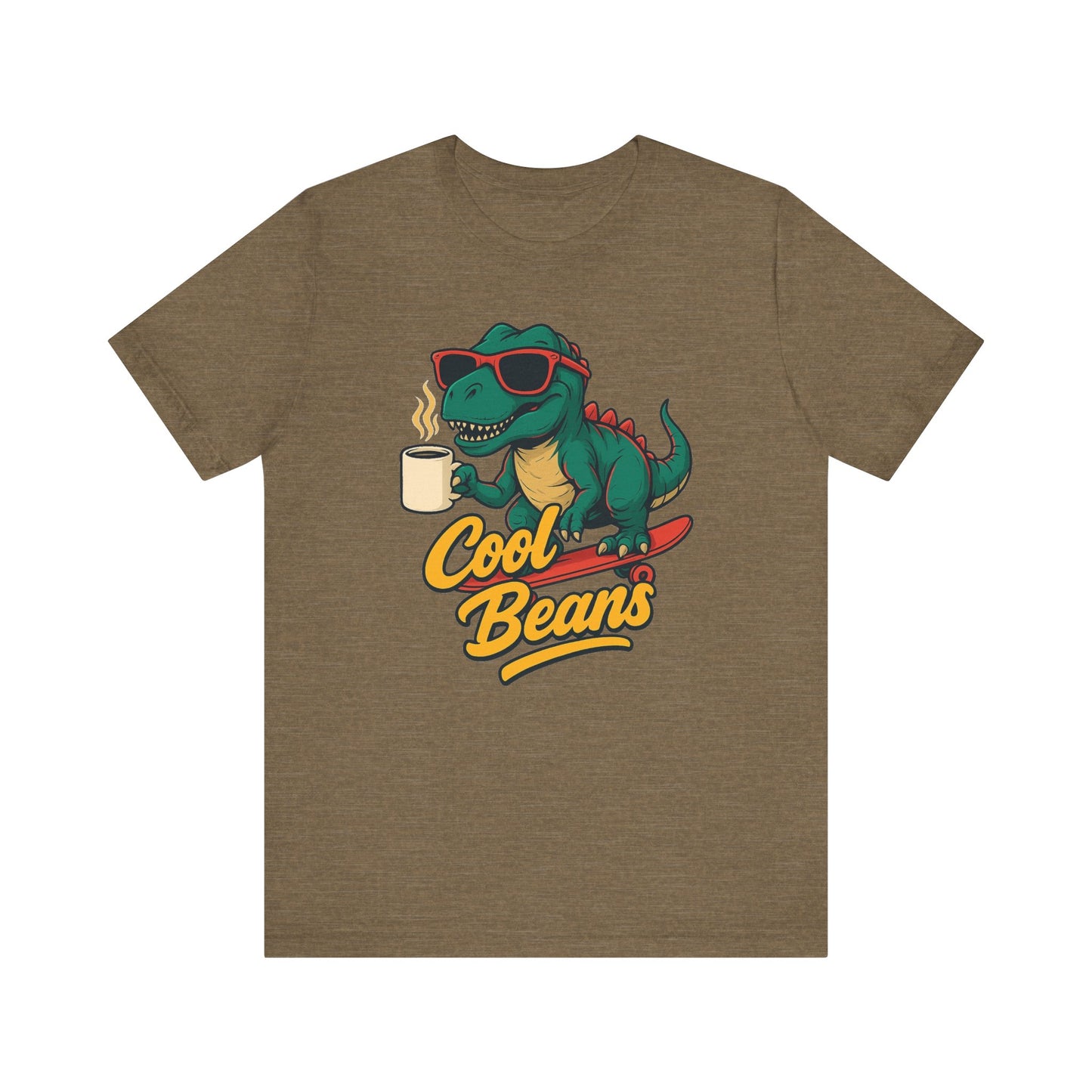 Cool Beans Dino Tee, Fun T-Shirt for Dinosaur Lovers, Casual Wear, Unique Gift Idea for Birthdays, Coffee Enthusiast Gift