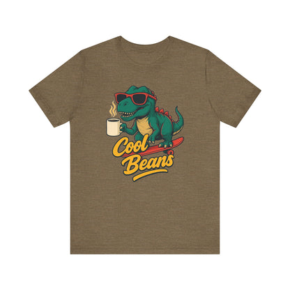 Cool Beans Dino Tee, Fun T-Shirt for Dinosaur Lovers, Casual Wear, Unique Gift Idea for Birthdays, Coffee Enthusiast Gift