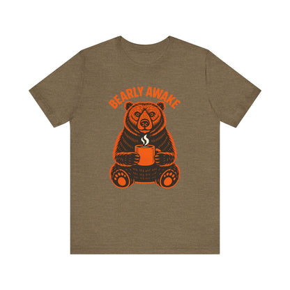 Coffee Lover Bear Tee, Cozy Casual T-Shirt, Perfect Gift for Coffee Enthusiasts, Daily Wear, Bearly Awake Design