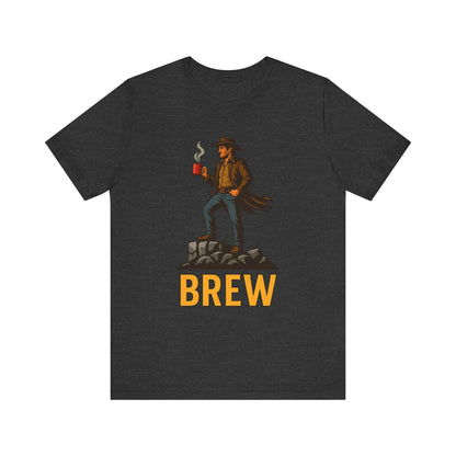 Brew Adventure Tee: Vintage Graphic Unisex Shirt, Coffee Lover Gift, Casual Wear, Hiking Apparel, Men's & Women's Fashion