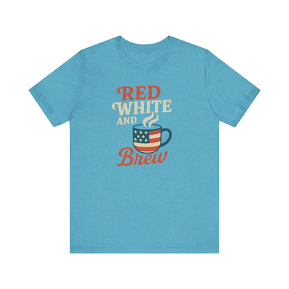 Patriotic Coffee Lover Tee, Red White and Brew Shirt, Unisex Casual T-Shirt, Gift for Coffee Enthusiasts, July 4th Celebration Tee