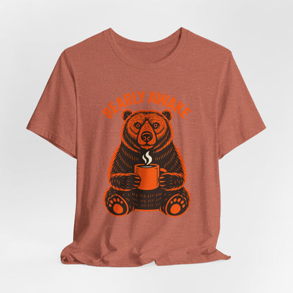 Coffee Lover Bear Tee, Cozy Casual T-Shirt, Perfect Gift for Coffee Enthusiasts, Daily Wear, Bearly Awake Design