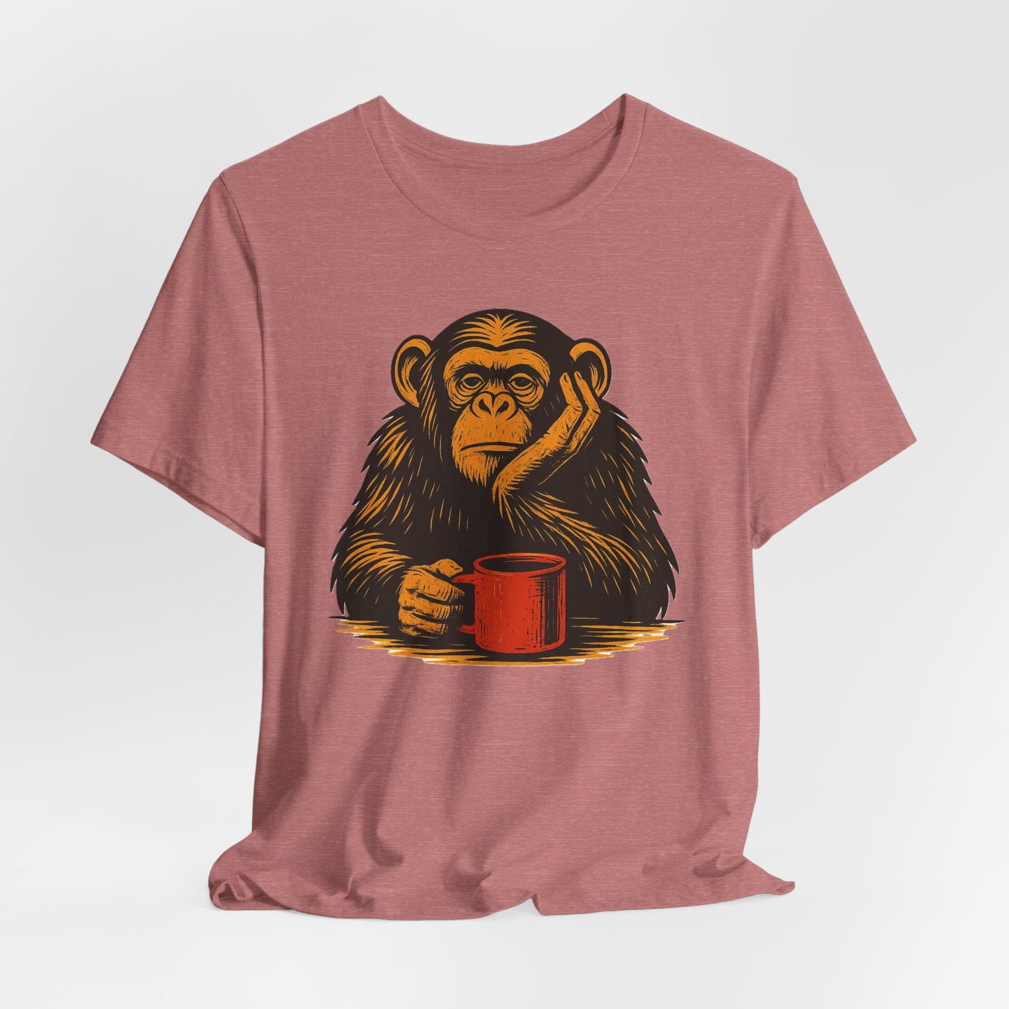Charming Chimpanzee Coffee Tee, Relaxed Vibes, Gift for Animal Lovers, Everyday Comfort, Perfect for Coffee Lovers