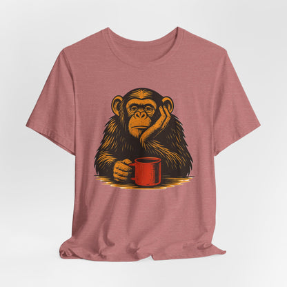 Charming Chimpanzee Coffee Tee, Relaxed Vibes, Gift for Animal Lovers, Everyday Comfort, Perfect for Coffee Lovers