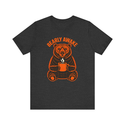 Coffee Lover Bear Tee, Cozy Casual T-Shirt, Perfect Gift for Coffee Enthusiasts, Daily Wear, Bearly Awake Design