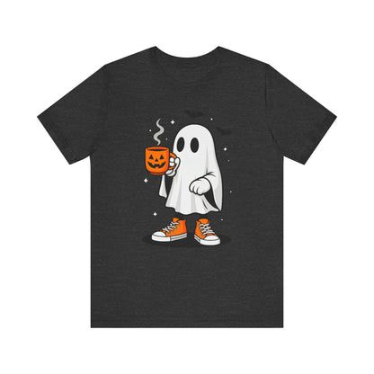 Halloween Ghost Graphic Tee, Spooky T-Shirt, Unisex Short Sleeve Shirt, Fall Fashion, Pumpkin Mug Design