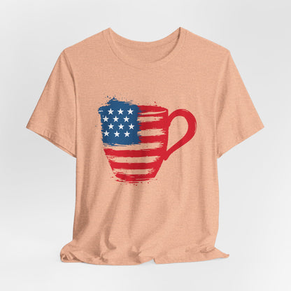Patriotic Coffee Lover's Tee, Unisex Shirt, Independence Day Apparel, Gift for Barista, American Flag Tee, Casual Wear