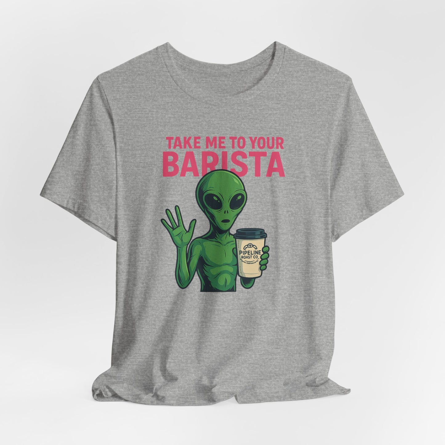 Alien Barista Tee, Funny Coffee Lover Shirt, Unisex Graphic Tee, Gift for Barista, Unique Casual Wear, Quirky Humor Top