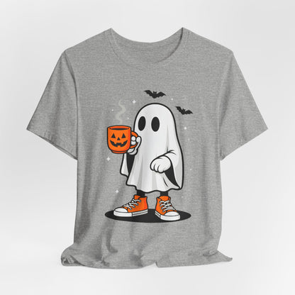 Halloween Ghost Graphic Tee, Spooky T-Shirt, Unisex Short Sleeve Shirt, Fall Fashion, Pumpkin Mug Design