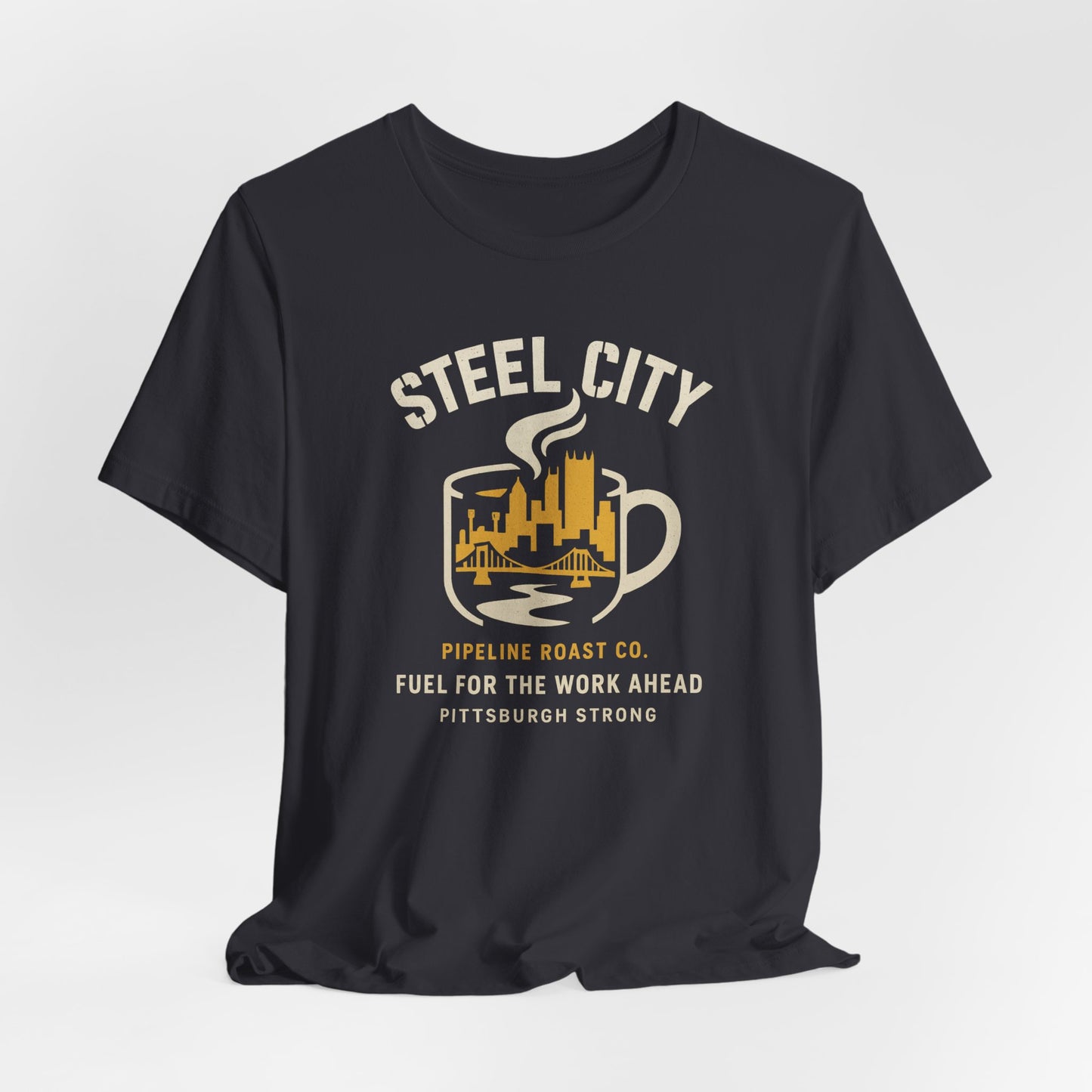 Pittsburgh Strong Coffee Tee, Short Sleeve Shirt, Unisex Graphic T-Shirt, Casual Wear, Gift for Coffee Lovers, Pittsburgh Pride