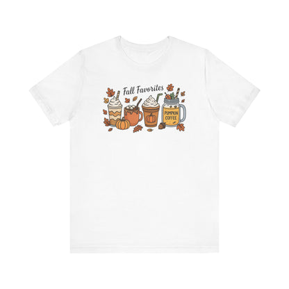 Cozy Fall Favorites Tee | Autumn Shirt, Pumpkin Coffee Top, Unisex Fall T-Shirt, Gift for Coffee Lovers, Seasonal Apparel