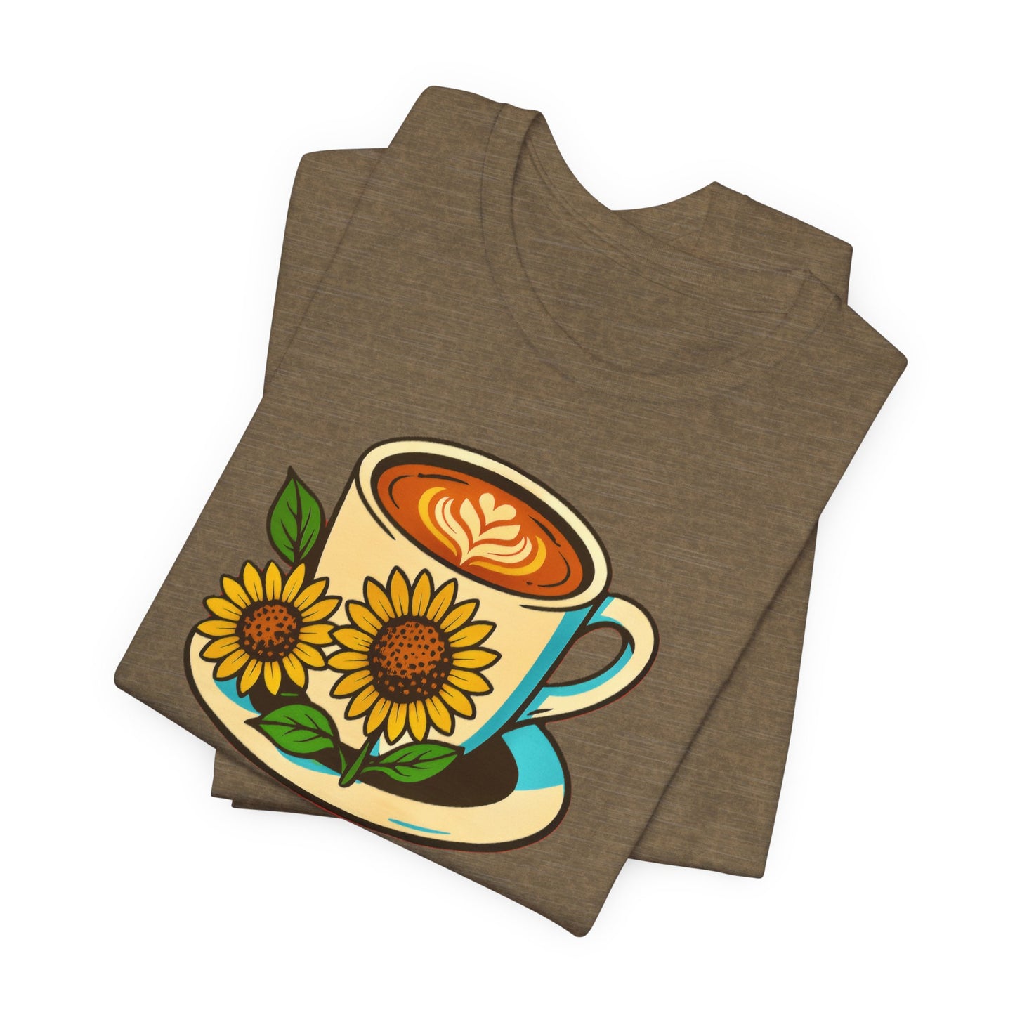 Coffee Lover Tee, Unisex Coffee Short Sleeve Shirt, Sunflower Graphic Tee, Best Gift for Baristas, Casual Summer Wear